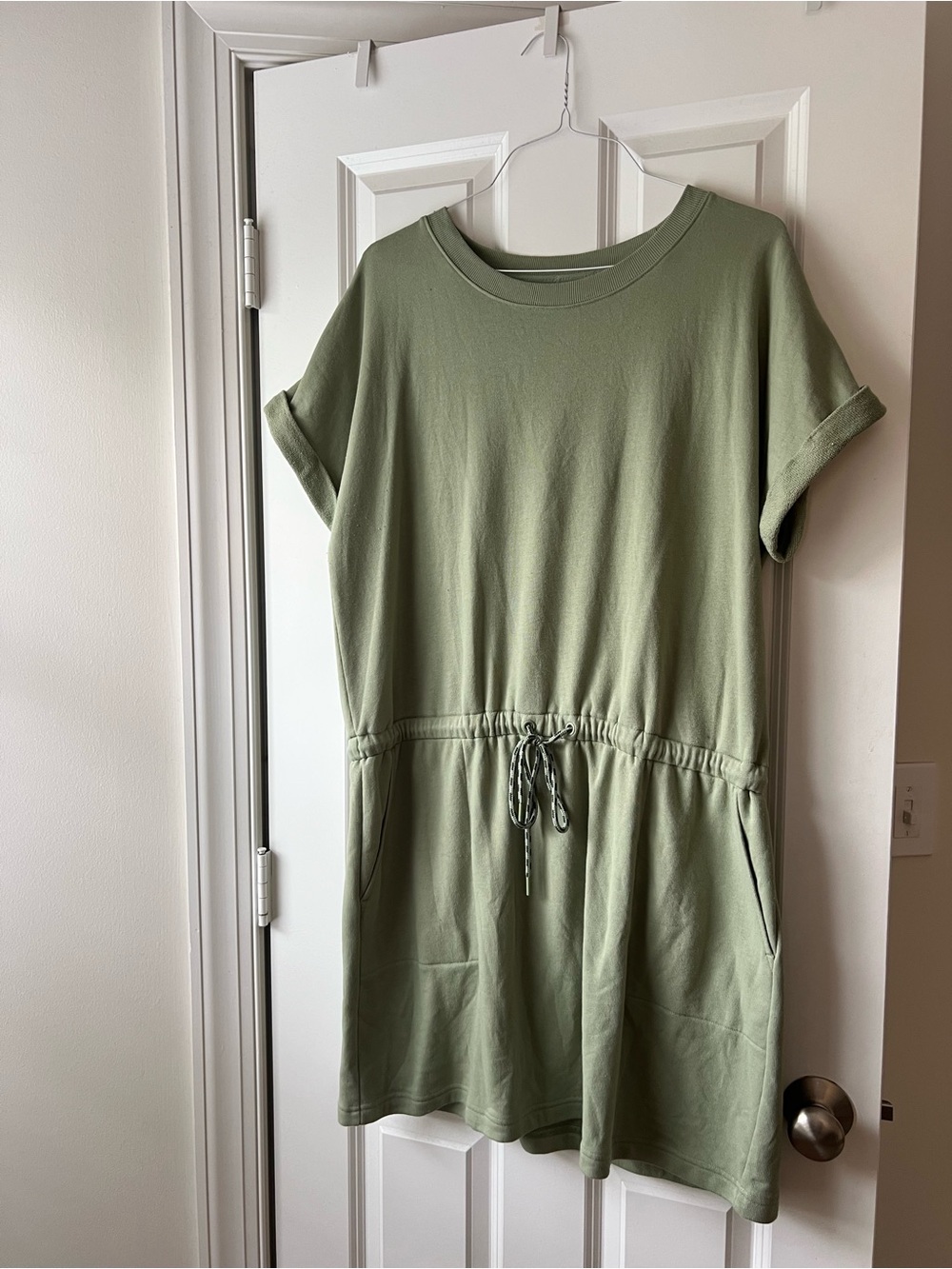 LOU & GRAY Cozy Terry Sage Green Mini Pocket Dress - Picture 3 of 4